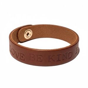 Handmade tooled brown 100% leather “Show Love Be Kind Be Yourself” cuff bracelet